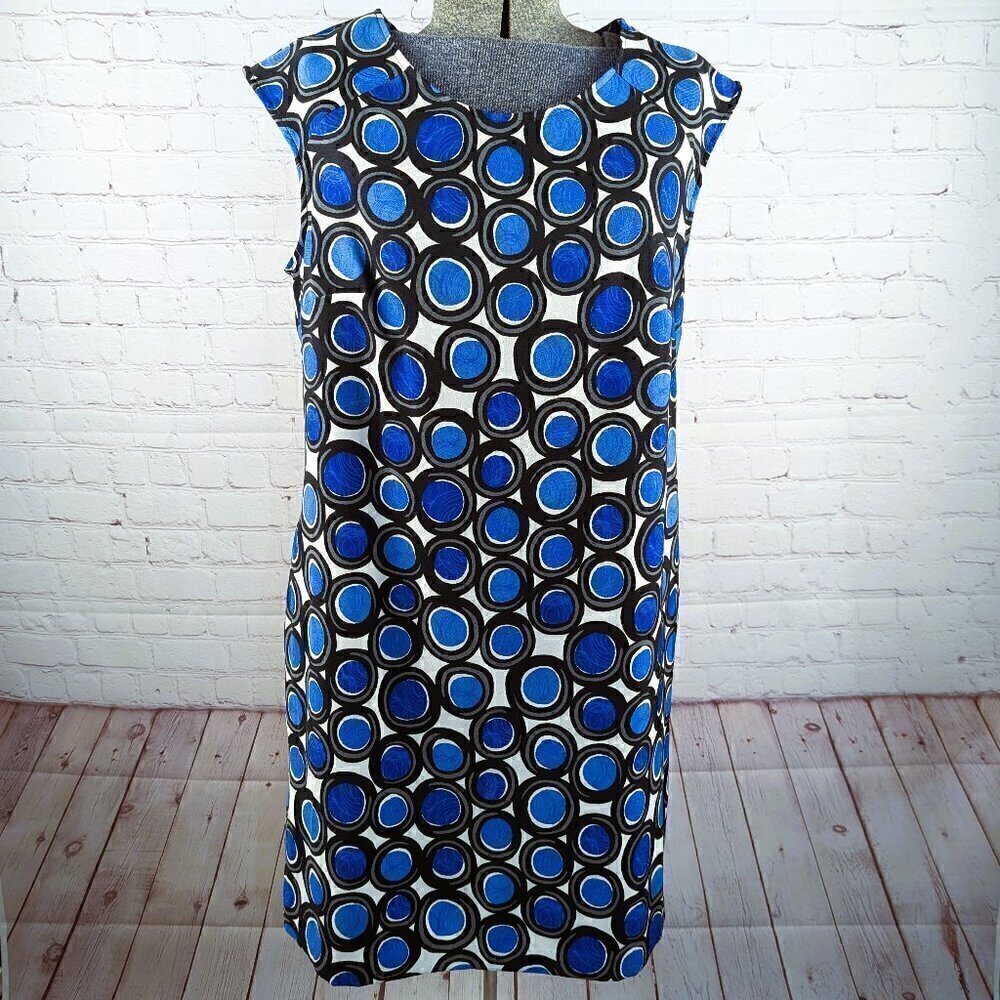 AB Studio Blue/Black/White Circles Sleeveless Dress